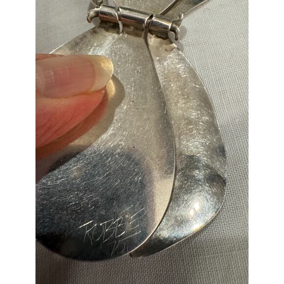 Modernist Sterling Silver Pendant Large 4" Hinged Green Eilat? Cabochon 62 Gr - Picture 9 of 16